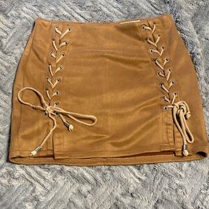 Brown Lace-Up Mini Skirt